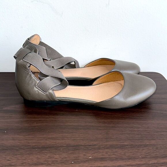 Purejill J. Jill Taupe Leather Ballet Flats Crisscross Ankle Sz 8 - Picture 1 of 8